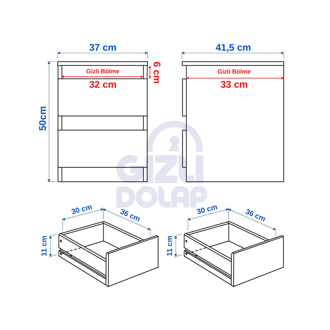 Gizli Bölmeli Komodin Antrasit Renk
